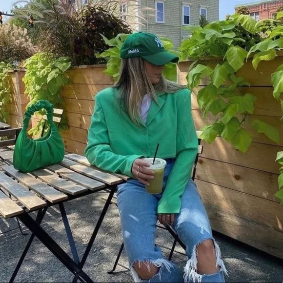 WeWoreWhat Green Cropped Blazer Size Extra Large - Picture 7 of 16